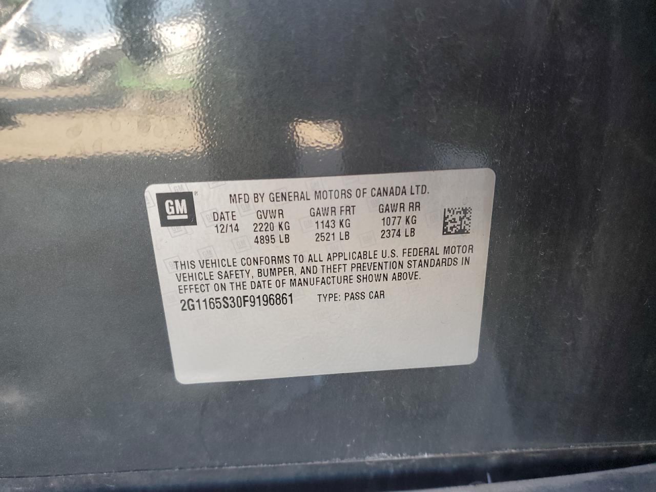2015 Chevrolet Impala VIN 2G1165S30F9196861 Copart auction photo, all over damage thumbnail 12