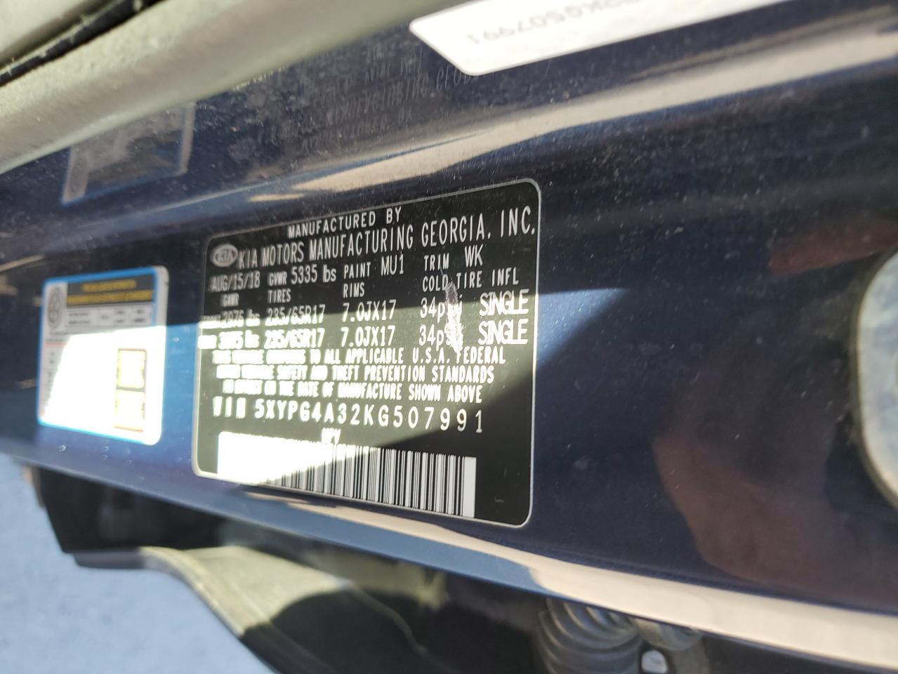 2019 KIA Sorento VIN 5XYPG4A32KG507991 Copart auction photo, front end damage thumbnail 14