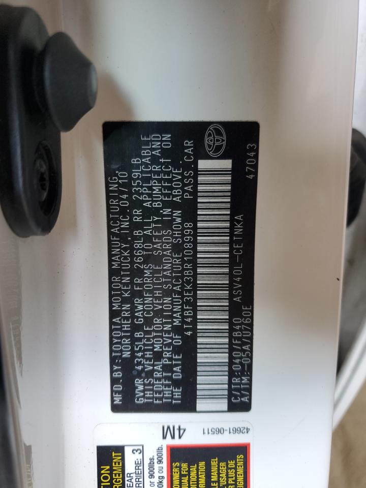 2011 Toyota Camry VIN 4T4BF3EK3BR108998 Copart auction photo, front end / rear end damage thumbnail 14