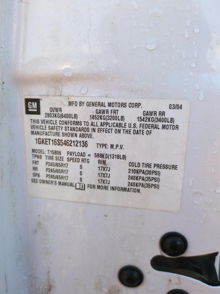 2004 GMC Envoy VIN 1GKET16S546212136 Copart auction photo, front end damage thumbnail 12
