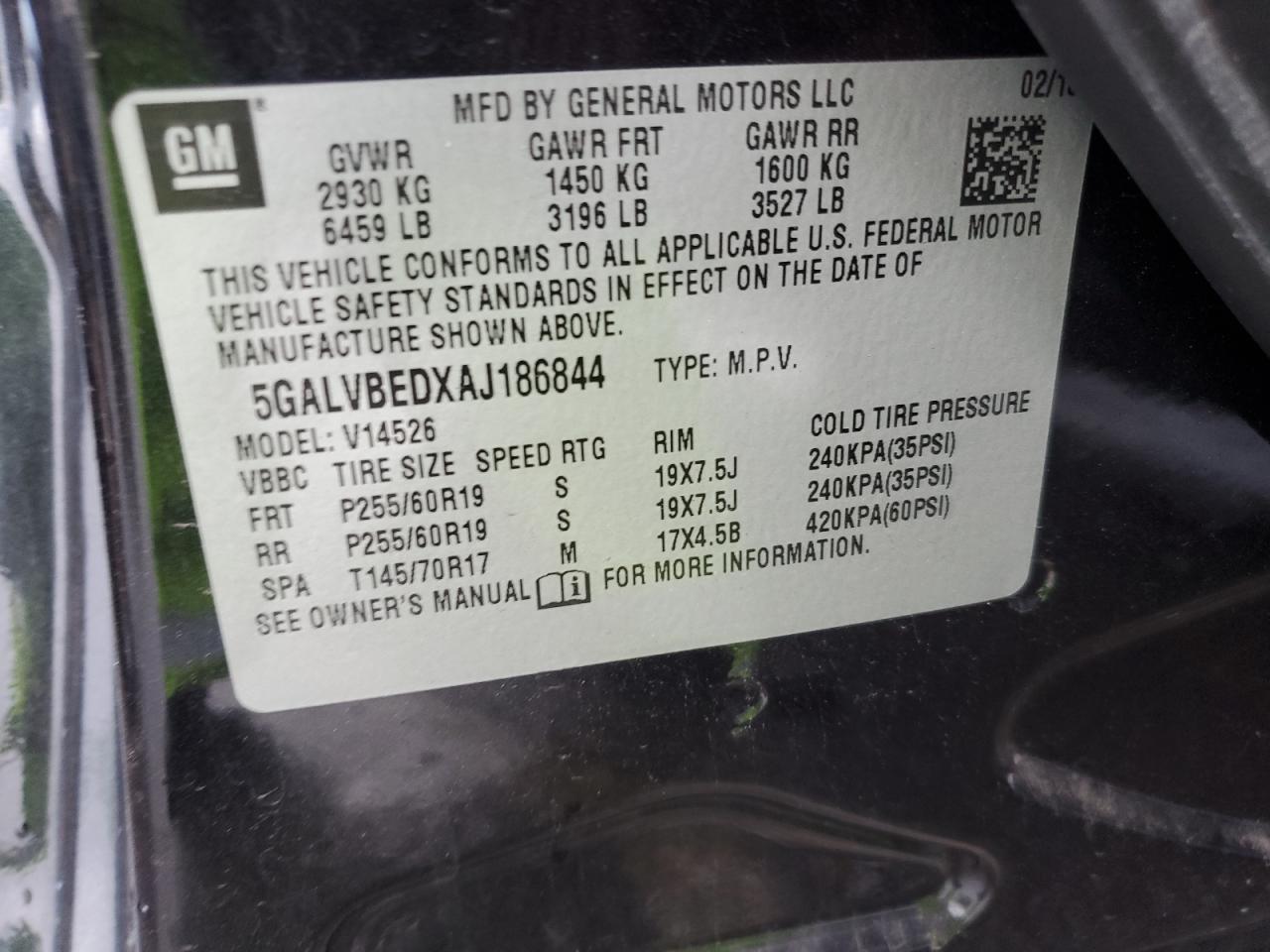 2010 Buick Enclave VIN 5GALVBEDXAJ186844 Copart auction photo, front end damage thumbnail 14