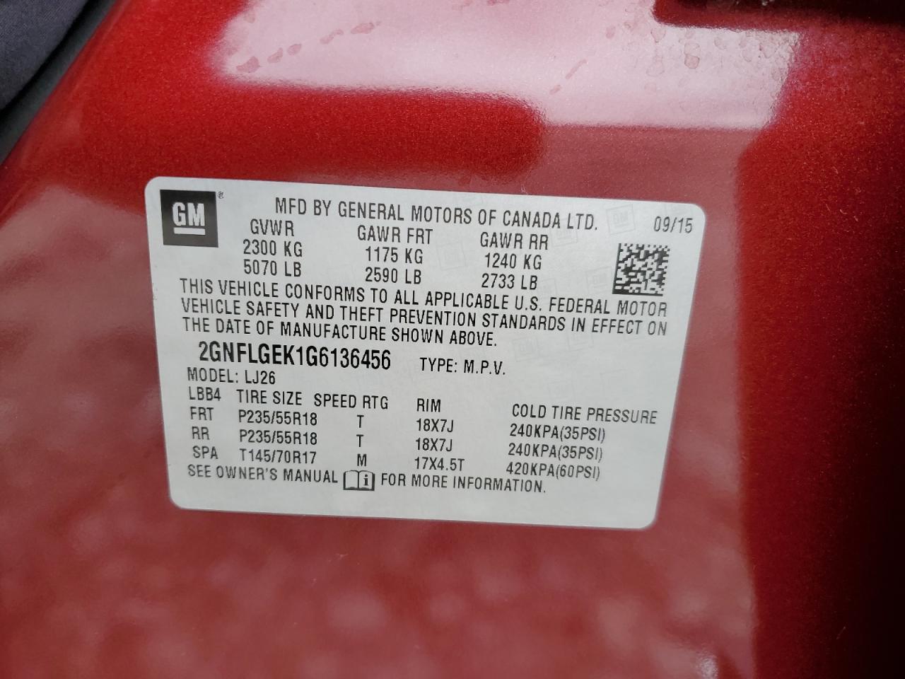 2016 Chevrolet Equinox VIN 2GNFLGEK1G6136456 Copart auction photo, front end damage thumbnail 15