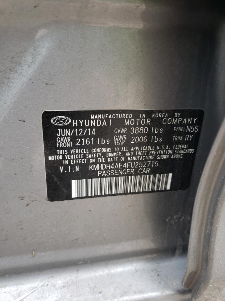 2015 Hyundai Elantra VIN KMHDH4AE4FU252715 Copart auction photo, rear end / front end damage thumbnail 14
