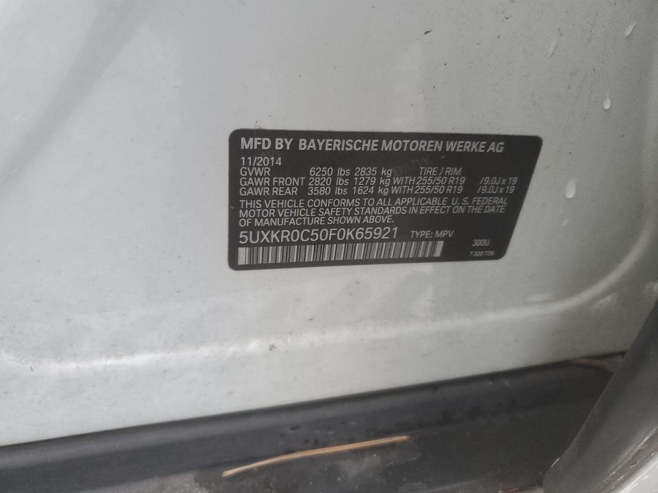 2015 BMW X5 VIN 5UXKR0C50F0K65921 Copart auction photo, front end damage thumbnail 13