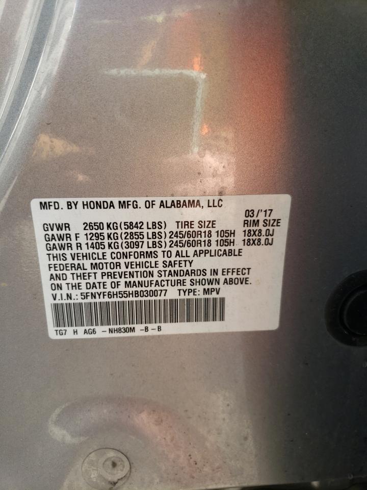 2017 Honda Pilot VIN 5FNYF6H55HB030077 Copart auction photo, front end / rear end damage thumbnail 13