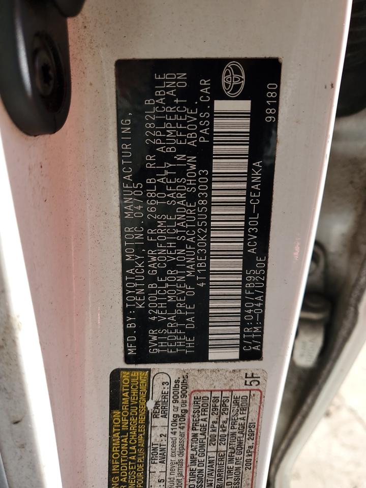 2005 Toyota Camry VIN 4T1BE30K25U583003 Copart auction photo, front end damage thumbnail 12