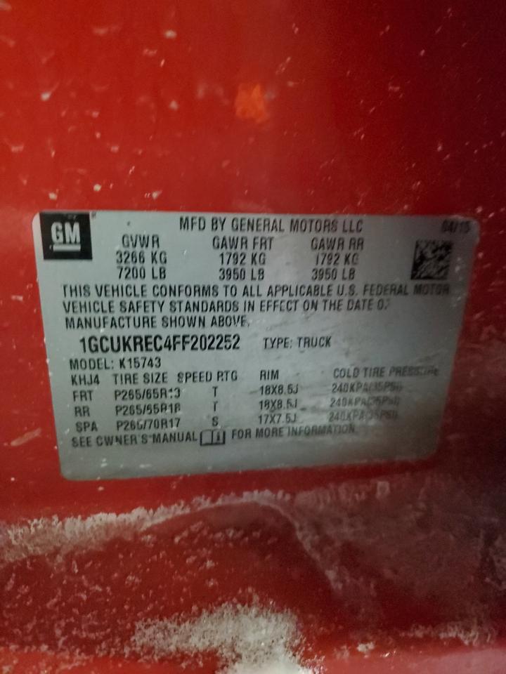 2015 Chevrolet Silverado VIN 1GCUKREC4FF202252 Copart auction photo, front end / rear end damage thumbnail 12