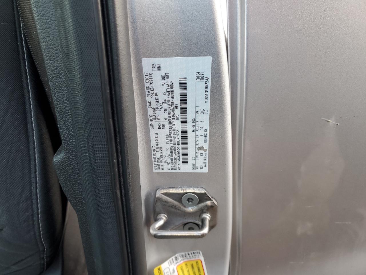 2017 Ford Escape VIN 1FMCU9GD1HUD75572 Copart auction photo, undercarriage / rear end damage thumbnail 15