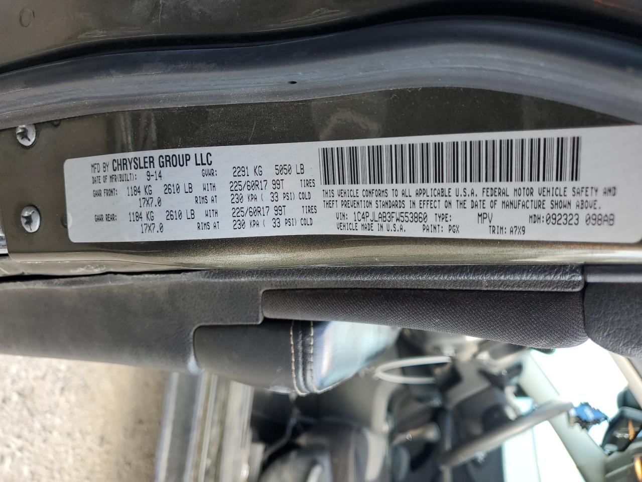2015 Jeep Grand Cherokee VIN 1C4PJLAB3FW553860 Copart auction photo, rear end / front end damage thumbnail 15