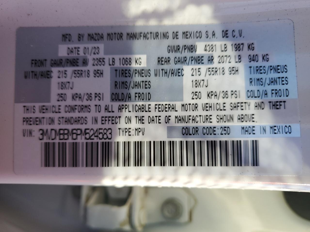 2023 Mazda CX-30 VIN 3MVDMBBM6PM524583 Copart auction photo, front end damage thumbnail 14
