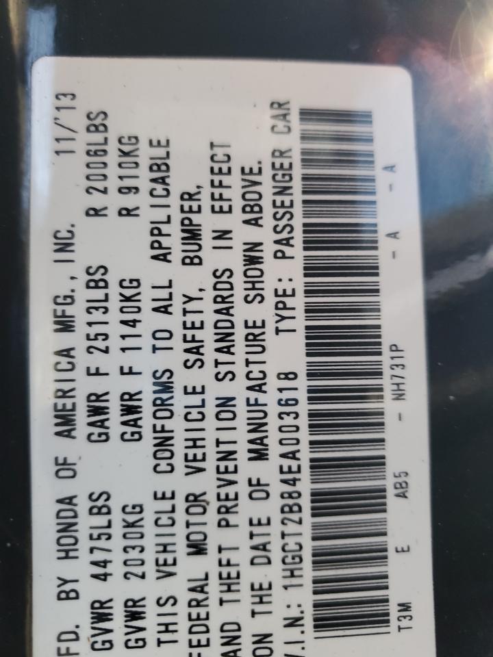 2014 Honda Accord VIN 1HGCT2B84EA003618 Copart auction photo, rear end damage thumbnail 15