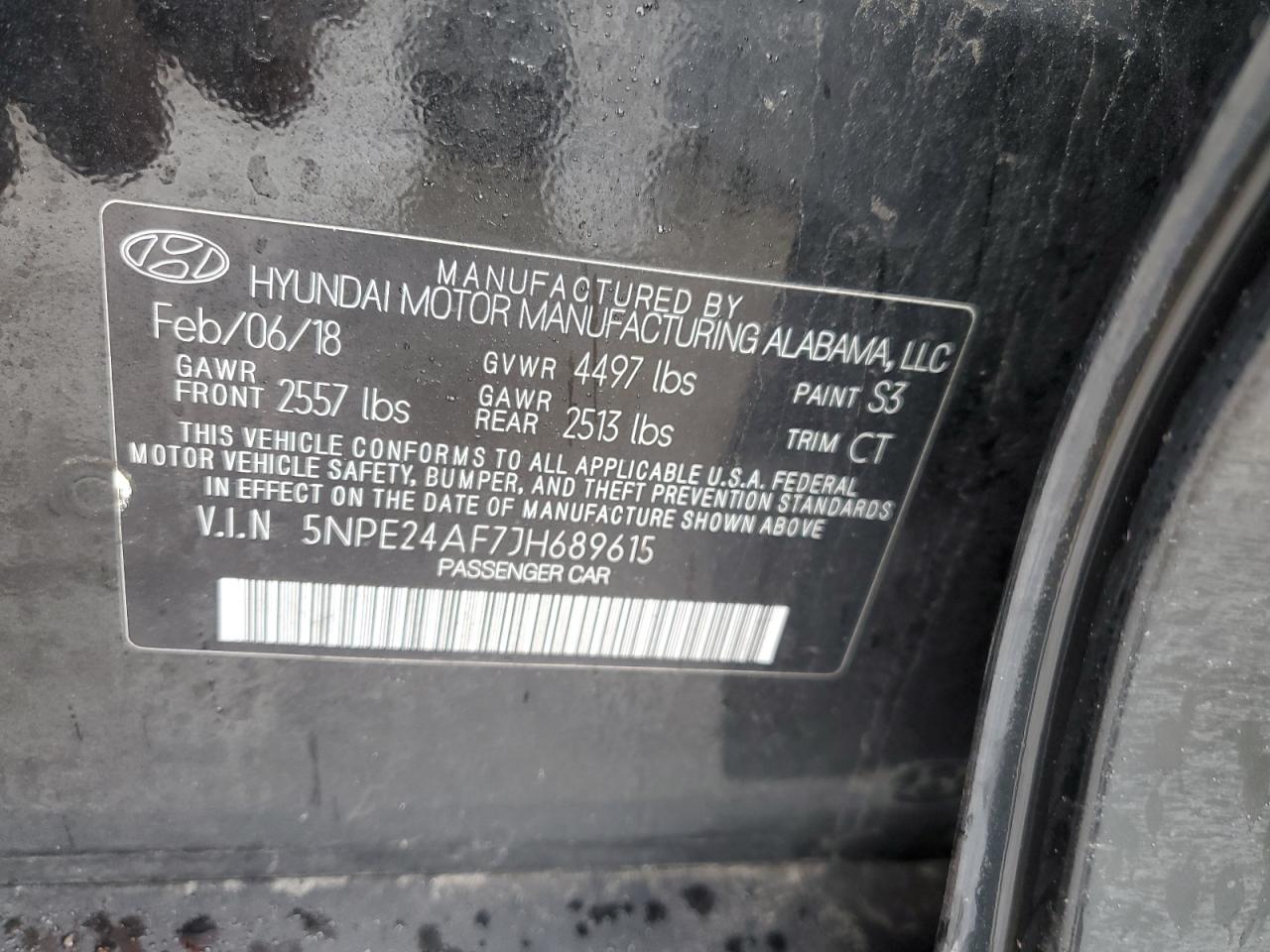 2018 Hyundai Sonata VIN 5NPE24AF7JH689615 Copart auction photo, rear end damage thumbnail 13