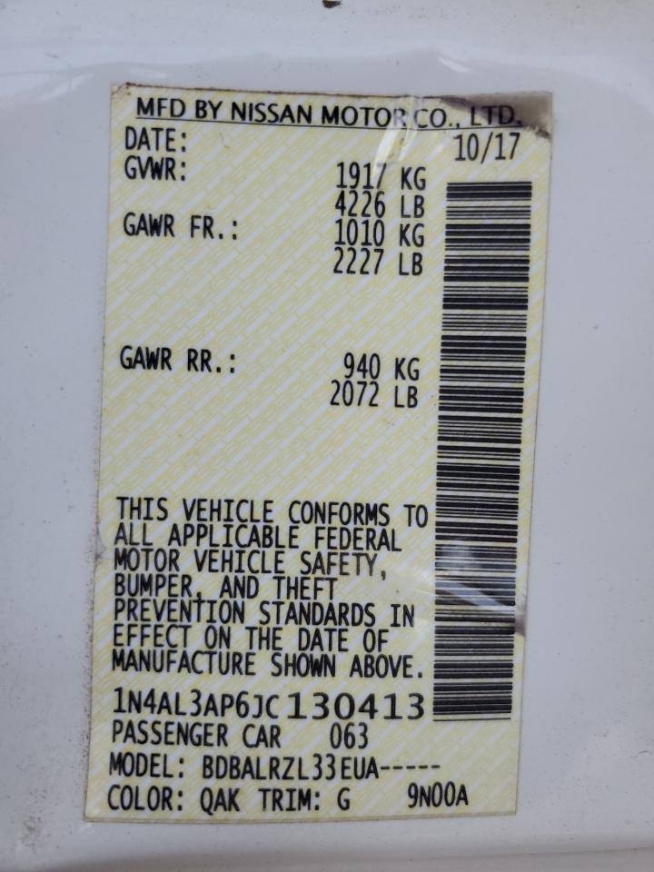 2018 Nissan Altima VIN 1N4AL3AP6JC130413 Copart auction photo, side / rear end damage thumbnail 12