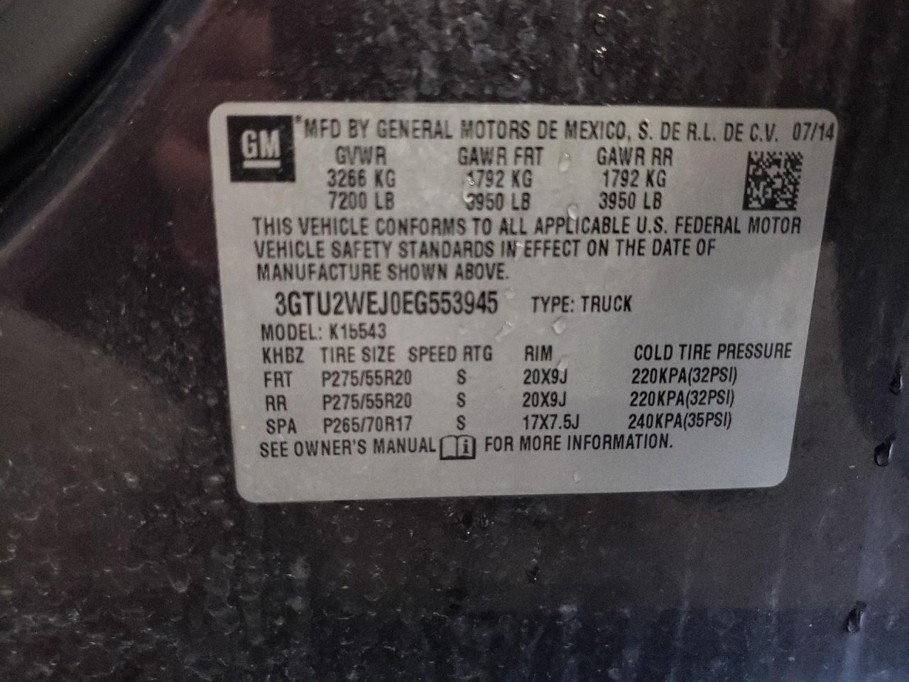 2014 GMC Envoy VIN 3GTU2WEJ0EG553945 Copart auction photo, side damage thumbnail 12