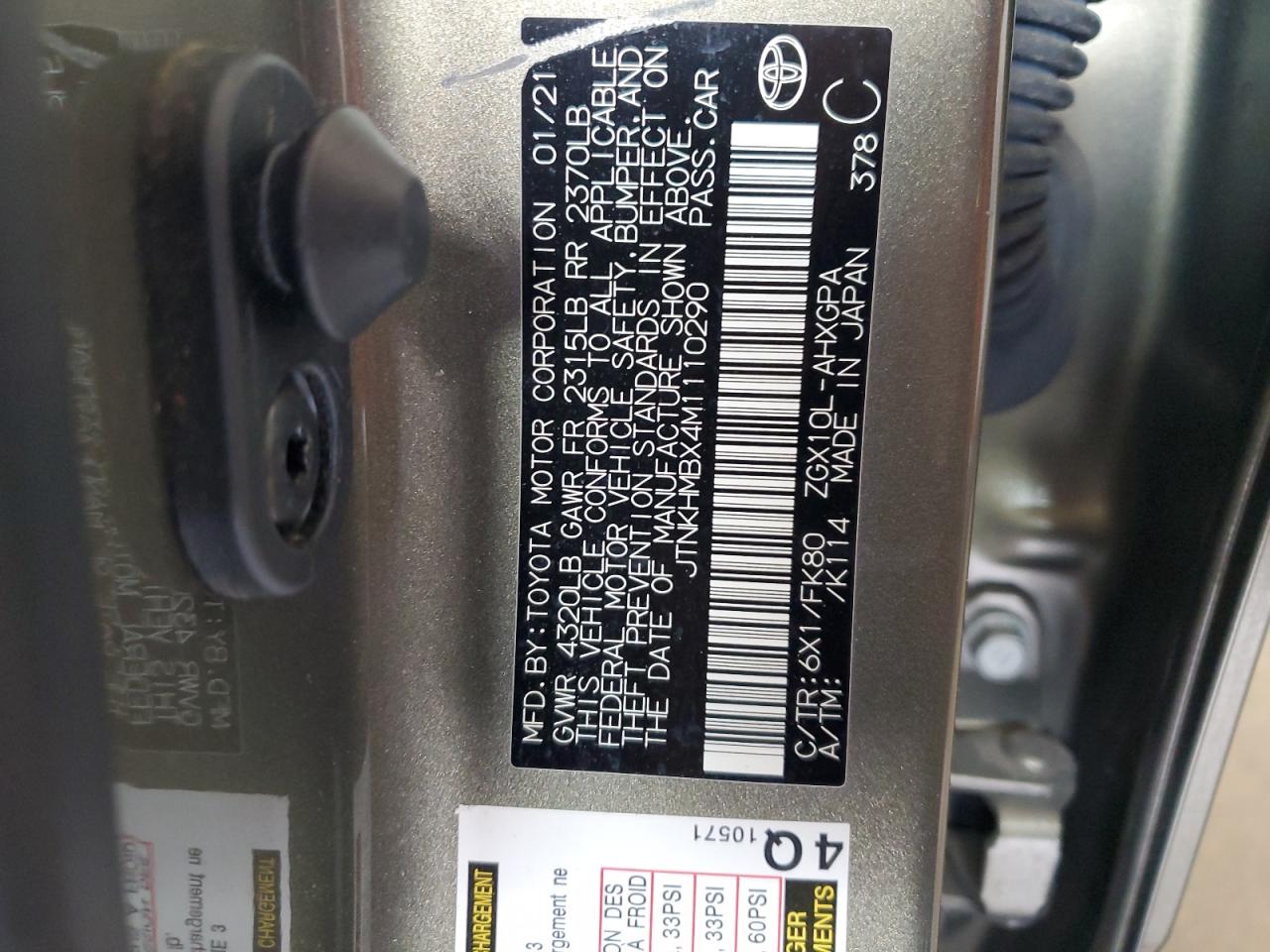 2021 Toyota C-HR VIN JTNKHMBX4M1110290 Copart auction photo, front end / undercarriage damage thumbnail 14