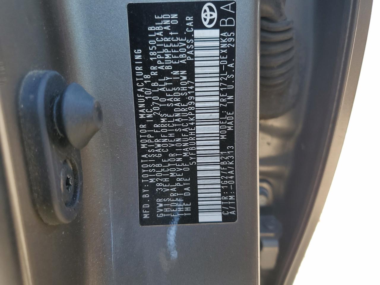 2019 Toyota Corolla VIN 5YFBURHE4KP899147 Copart auction photo, rear end damage thumbnail 14