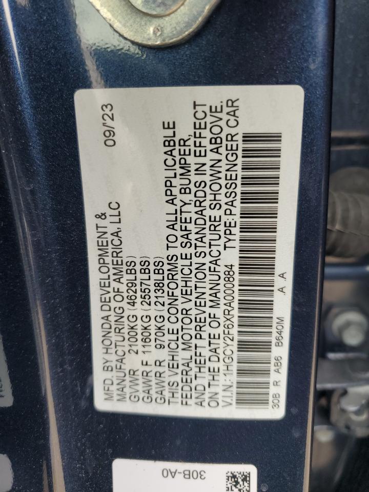 2024 Honda Accord VIN 1HGCY2F6XRA000884 Copart auction photo, front end damage thumbnail 14