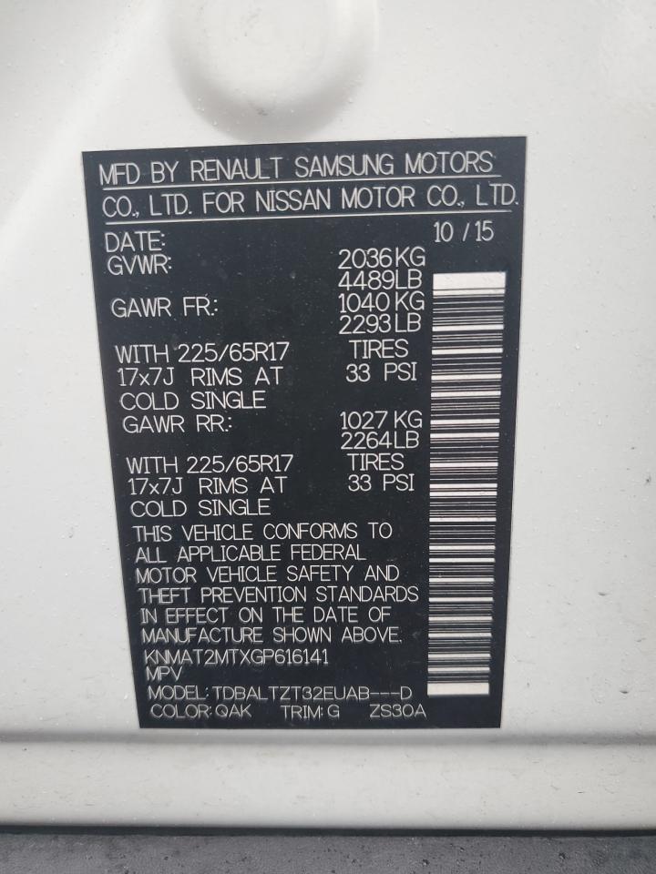 2016 Nissan Rogue VIN KNMAT2MTXGP616141 Copart auction photo, mechanical / all over damage thumbnail 7