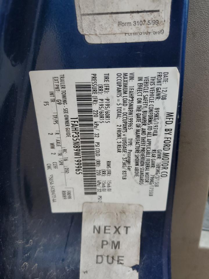 2009 Ford Focus VIN 1FAHP35N89W199965 Copart auction photo, side / rear end damage thumbnail 12