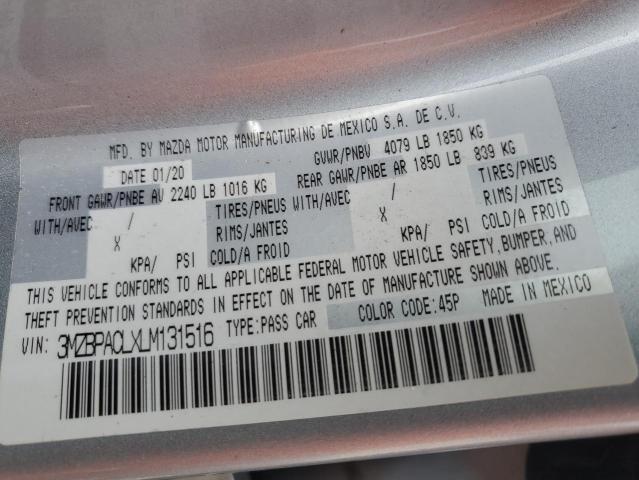 2020 Mazda 3 VIN 3MZBPACLXLM131516 Copart auction photo, rear end / front end damage thumbnail 12