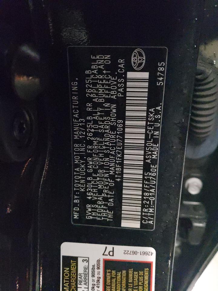 2014 Toyota Camry VIN 4T1BF1FK7EU771069 Copart auction photo, rear end / front end damage thumbnail 12