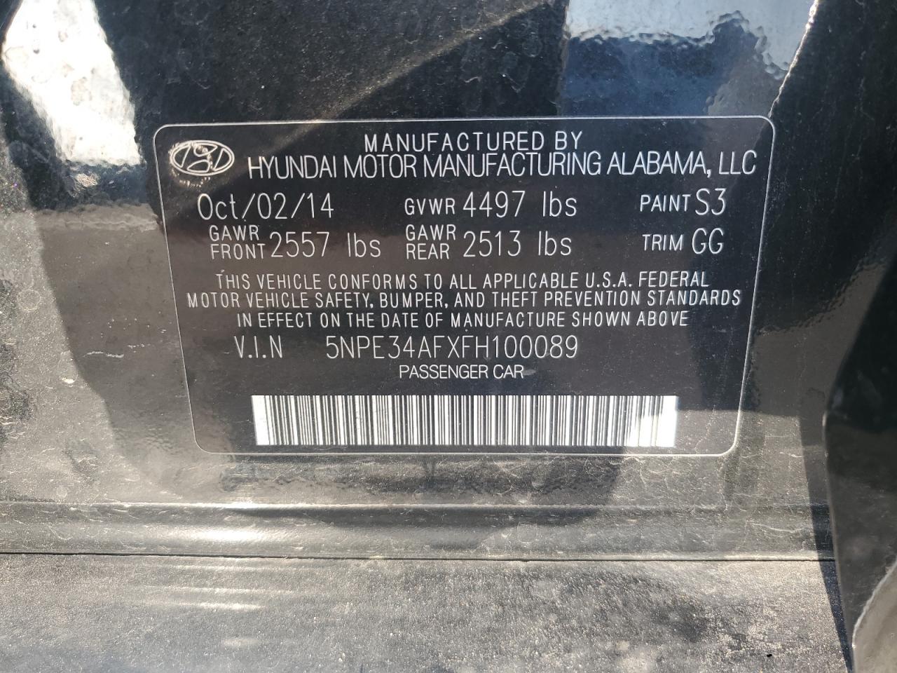 2015 Hyundai Sonata VIN 5NPE34AFXFH100089 Copart auction photo, front end damage thumbnail 12