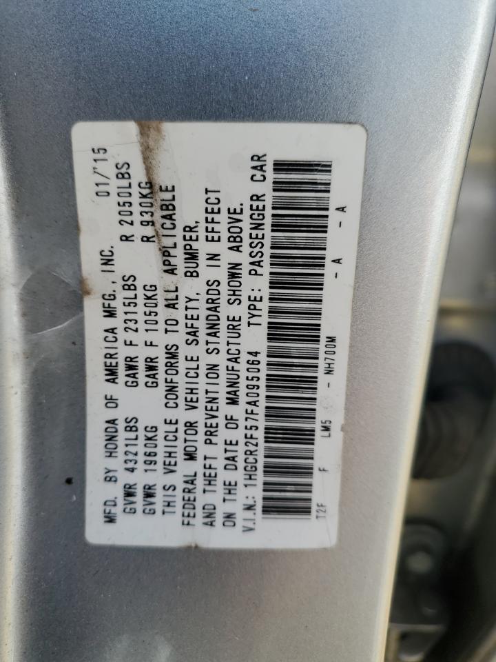 2015 Honda Accord VIN 1HGCR2F57FA095064 Copart auction photo, front end damage thumbnail 12