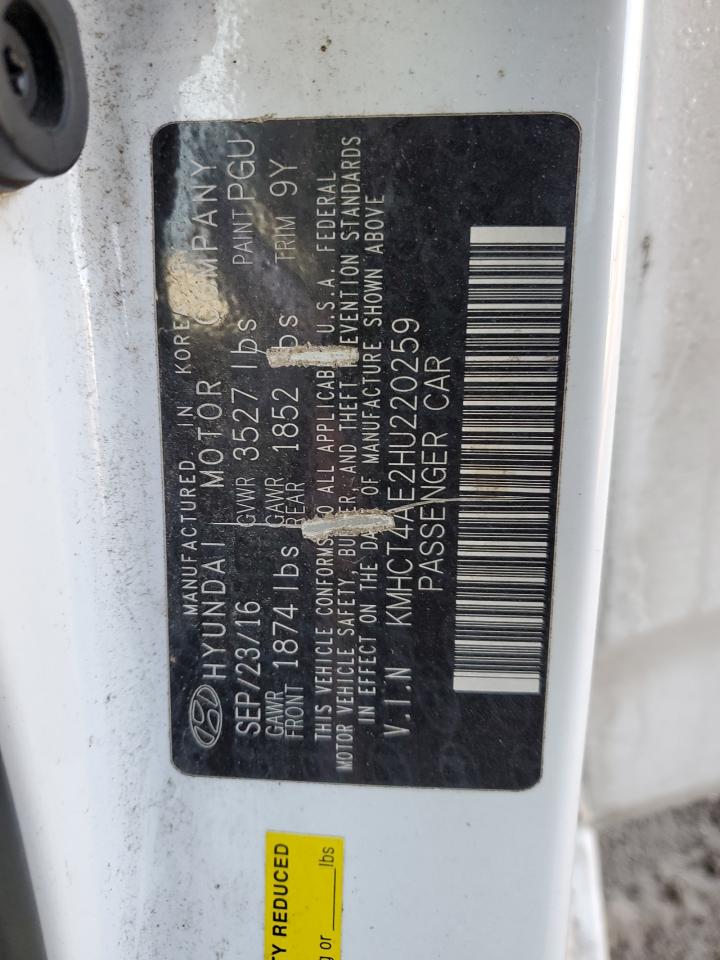 2017 Hyundai Accent VIN KMHCT4AE2HU220259 Copart auction photo, front end damage thumbnail 14