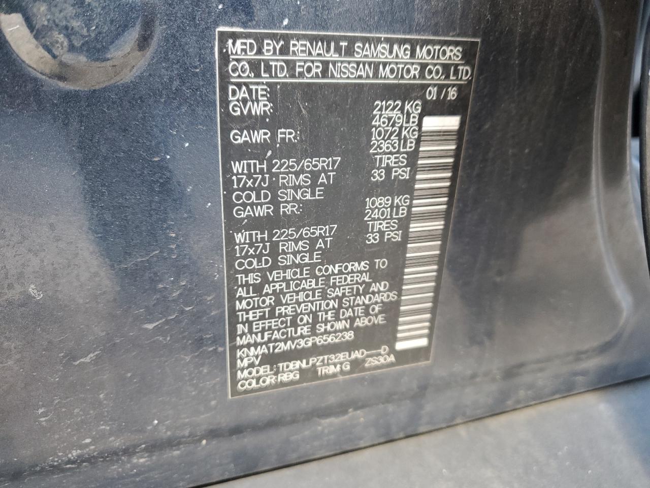 2016 Nissan Rogue VIN KNMAT2MV3GP656238 Copart auction photo, front end damage thumbnail 13