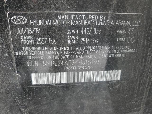 2019 Hyundai Sonata VIN 5NPE24AF2KH813839 Copart auction photo, mechanical damage thumbnail 12