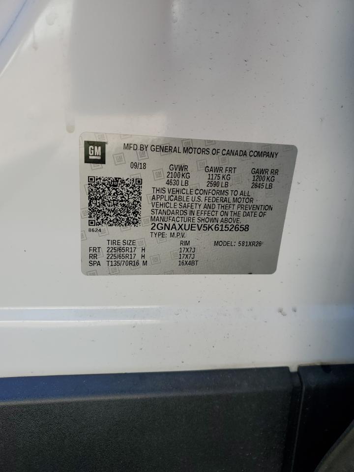 2019 Chevrolet Equinox VIN 2GNAXUEV5K6152658 Copart auction photo, front end / rear end damage thumbnail 13
