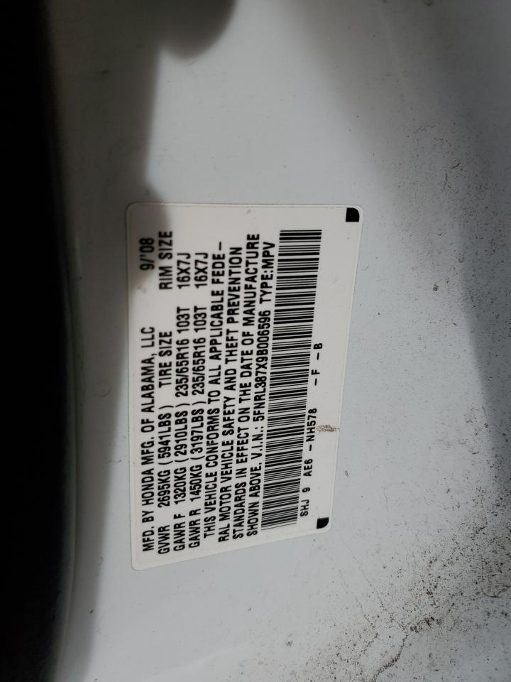 2009 Honda Odyssey VIN 5FNRL387X9B006596 Copart auction photo, front end / rear end damage thumbnail 15