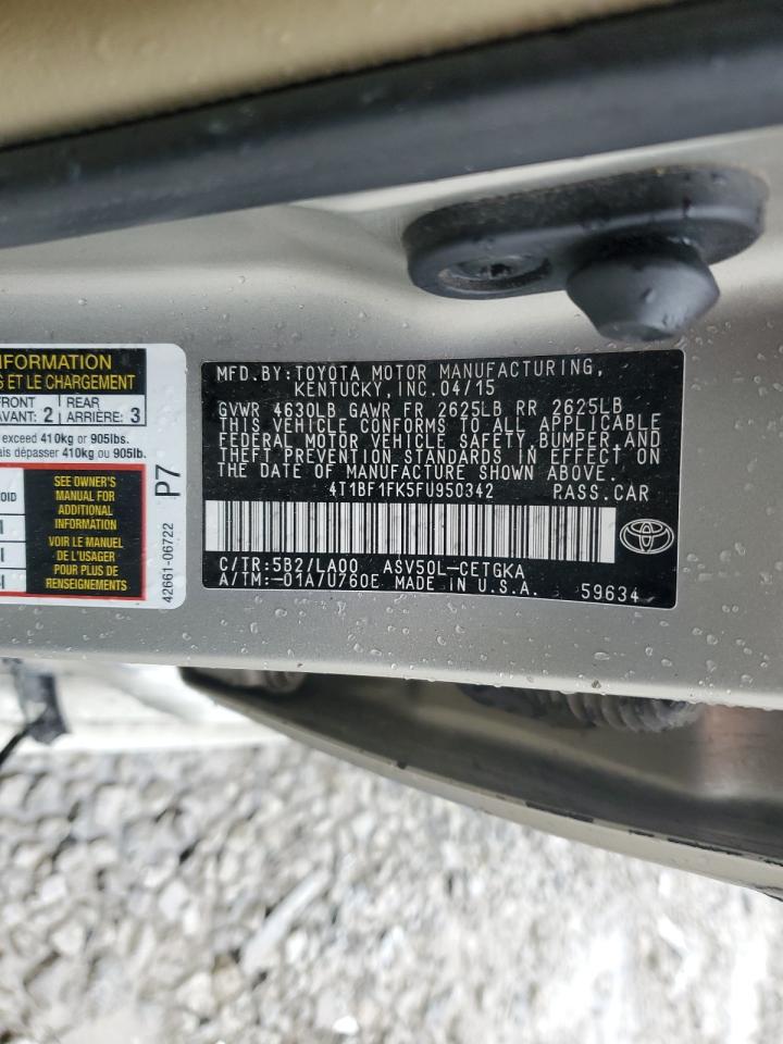 2015 Toyota Camry VIN 4T1BF1FK5FU950342 Copart auction photo, side / minor dent/scratches damage thumbnail 12