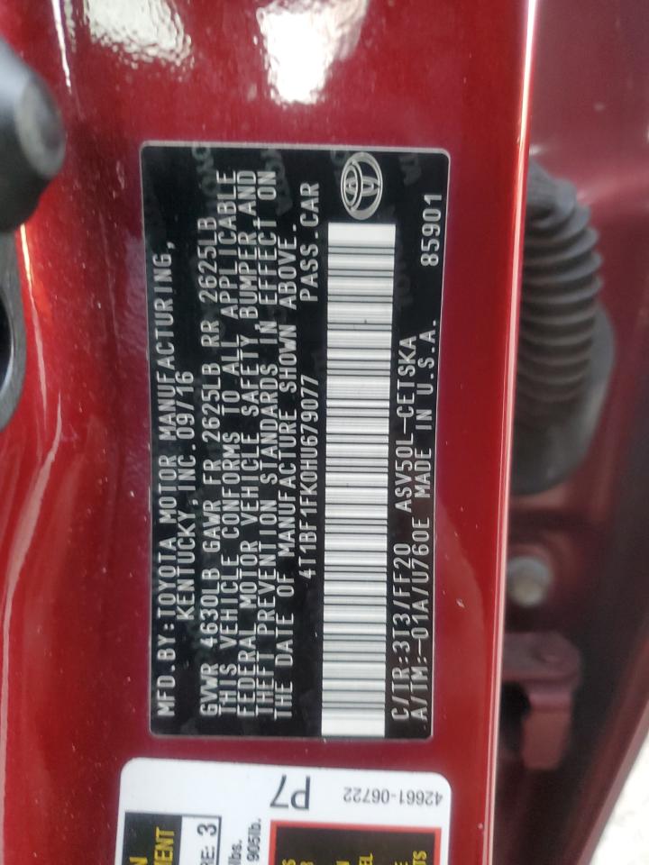 2017 Toyota Camry VIN 4T1BF1FK0HU679077 Copart auction photo, front end damage thumbnail 14