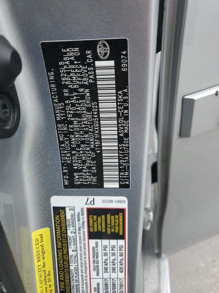 2016 Toyota Camry VIN 4T1BF1FKXGU544025 Copart auction photo, front end damage thumbnail 14