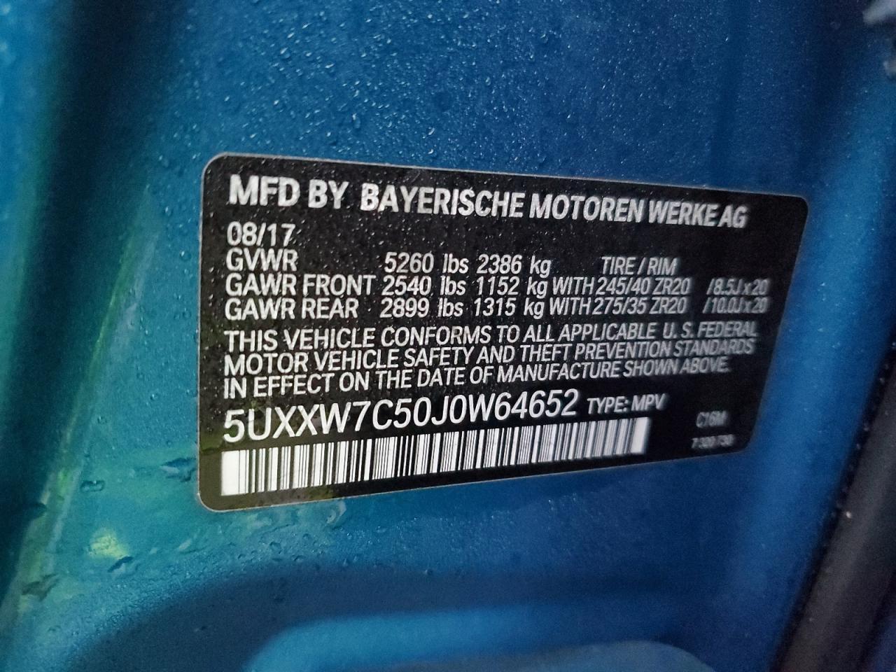 2018 BMW X4 VIN 5UXXW7C50J0W64652 Copart auction photo, rear end / minor dent/scratches damage thumbnail 13