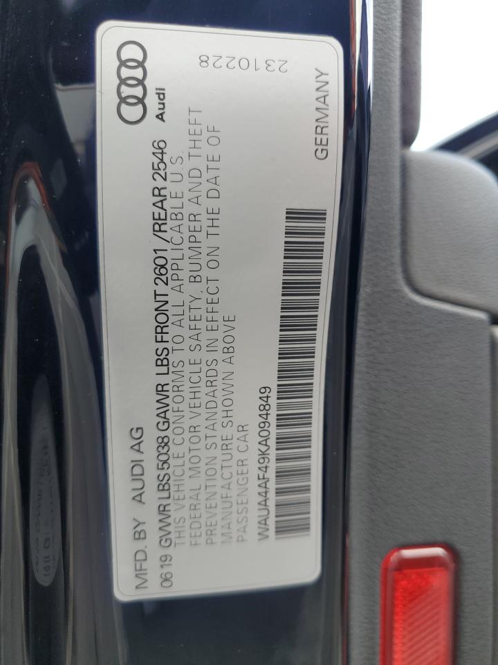 2019 Audi RS4 VIN WAUA4AF49KA094849 Copart auction photo, frame damage / front end damage thumbnail 12