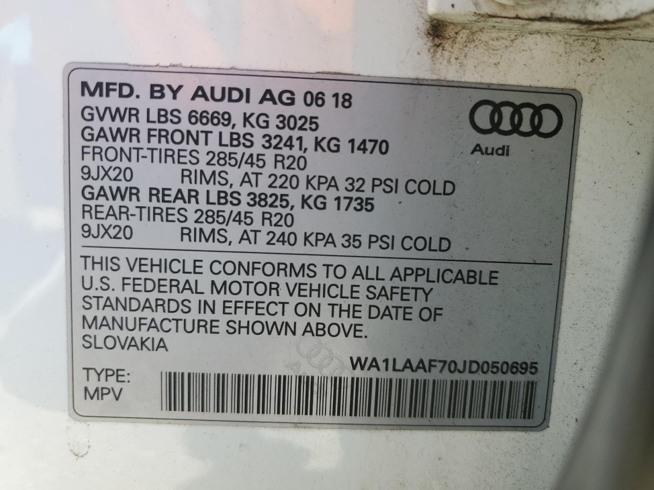 2018 Audi Q7 VIN WA1LAAF70JD050695 Copart auction photo, undercarriage / minor dent/scratches damage thumbnail 15