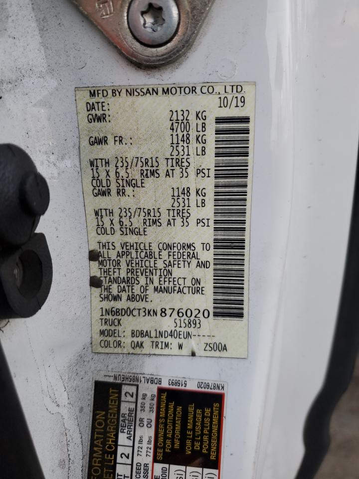 2019 Nissan Navara (Frontier) VIN 1N6BD0CT3KN876020 Copart auction photo, front end / side damage thumbnail 12