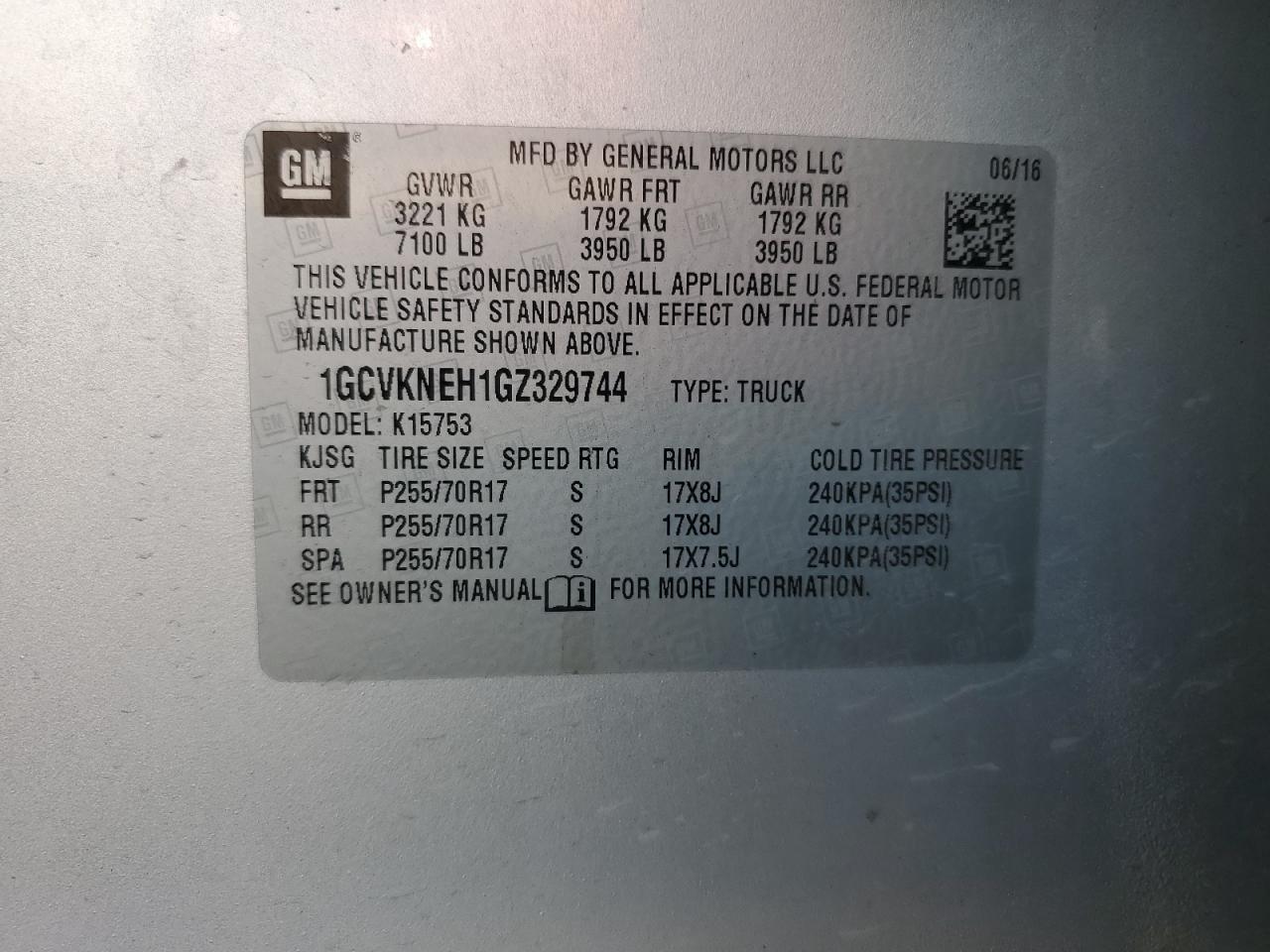 2016 Chevrolet Silverado VIN 1GCVKNEH1GZ329744 Copart auction photo, rear end damage thumbnail 14