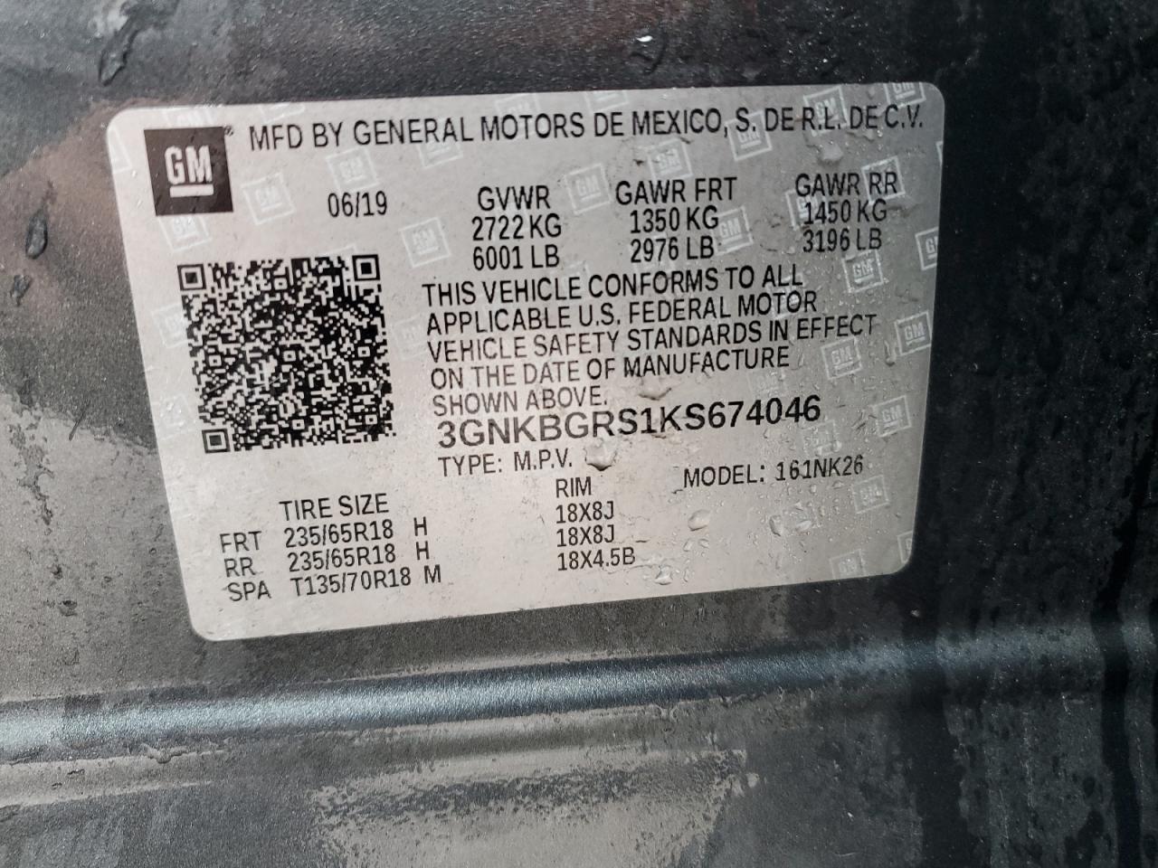 2019 Chevrolet Blazer VIN 3GNKBGRS1KS674046 Copart auction photo, front end damage thumbnail 13