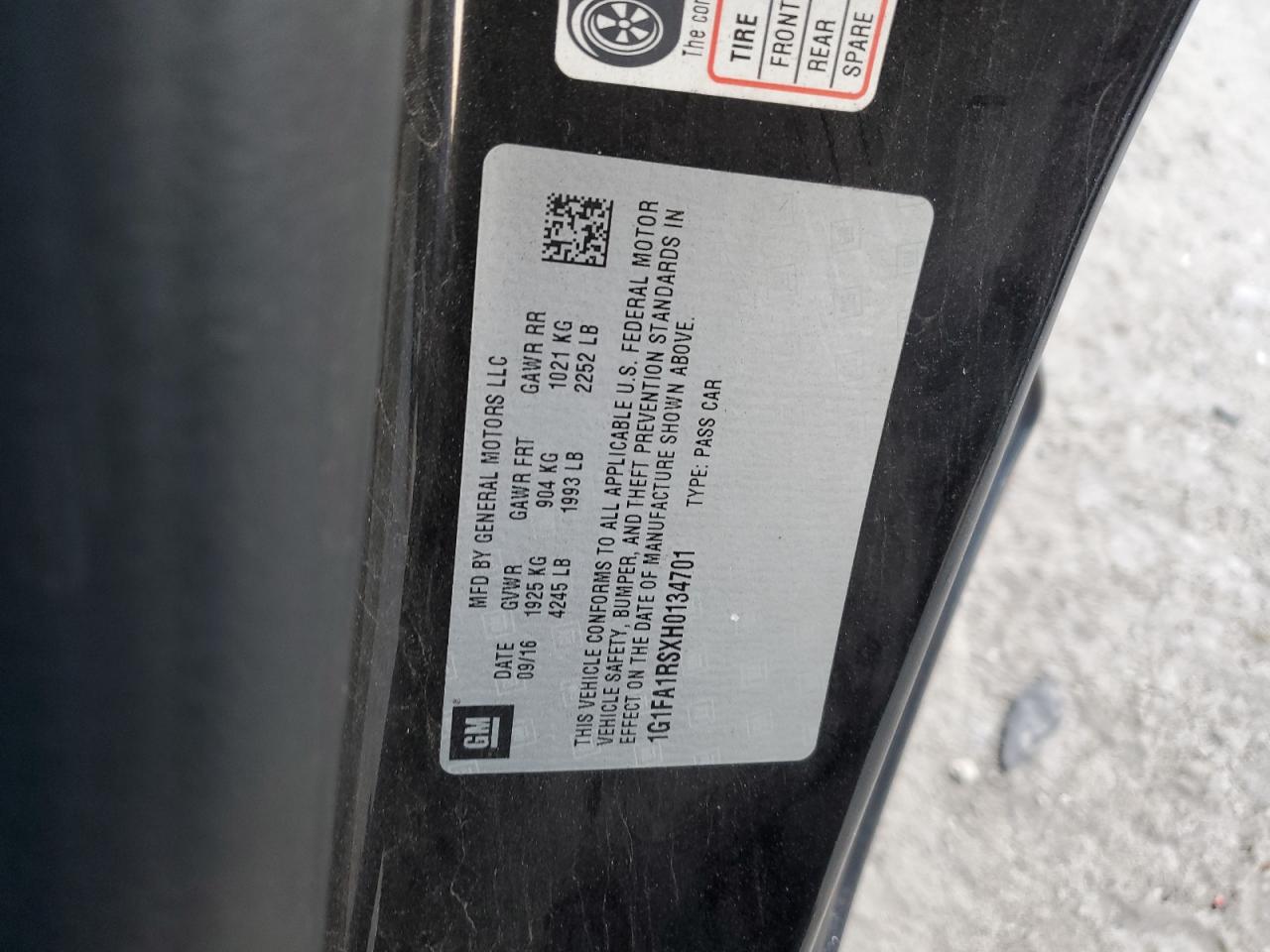2017 Chevrolet Camaro VIN 1G1FA1RSXH0134701 Copart auction photo, front end / rear end damage thumbnail 12