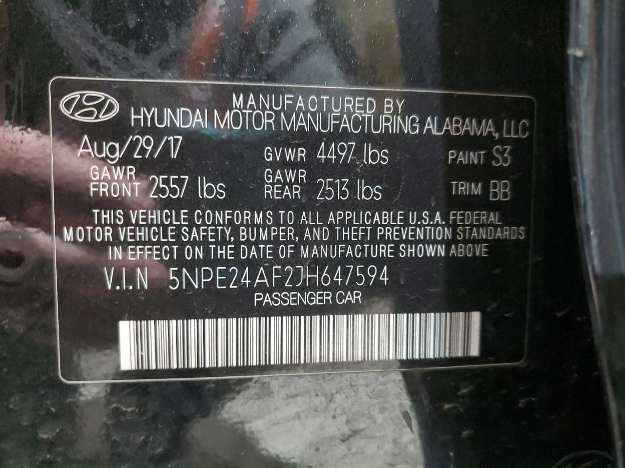 2018 Hyundai Sonata VIN 5NPE24AF2JH647594 Copart auction photo, front end damage thumbnail 15