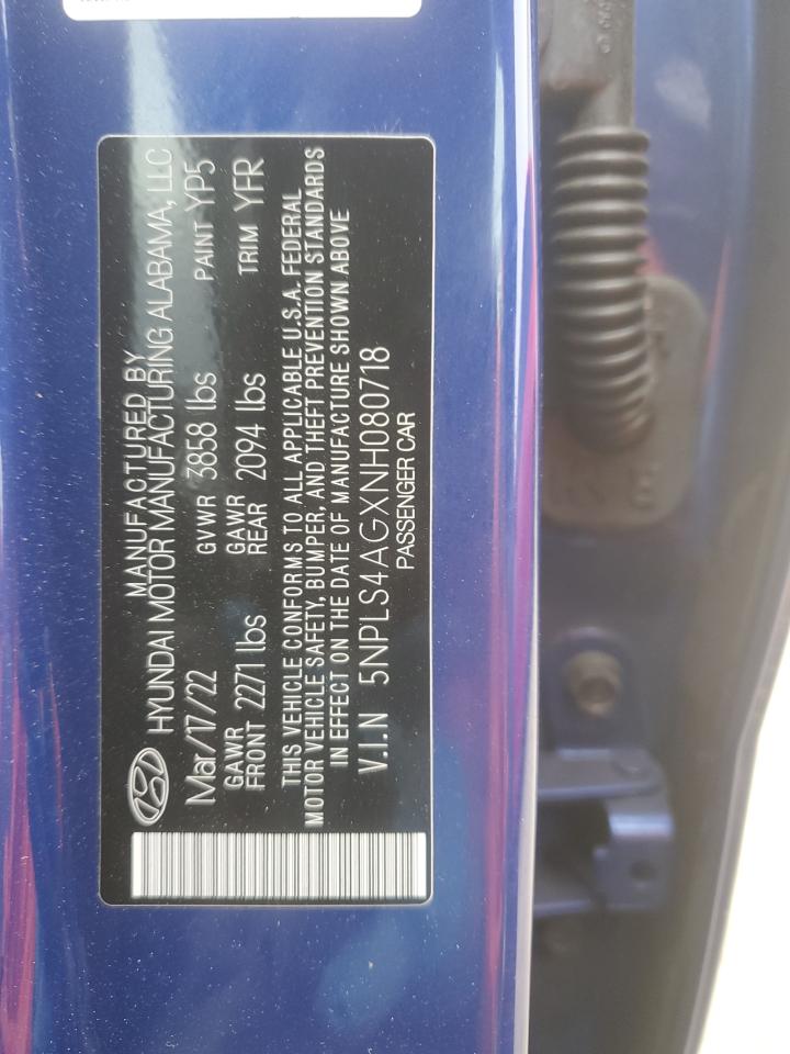 2022 Hyundai Elantra VIN 5NPLS4AGXNH080718 Copart auction photo, front end damage thumbnail 12