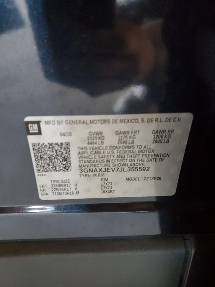 2018 Chevrolet Equinox VIN 3GNAXJEV7JL355592 Copart auction photo, front end damage thumbnail 15