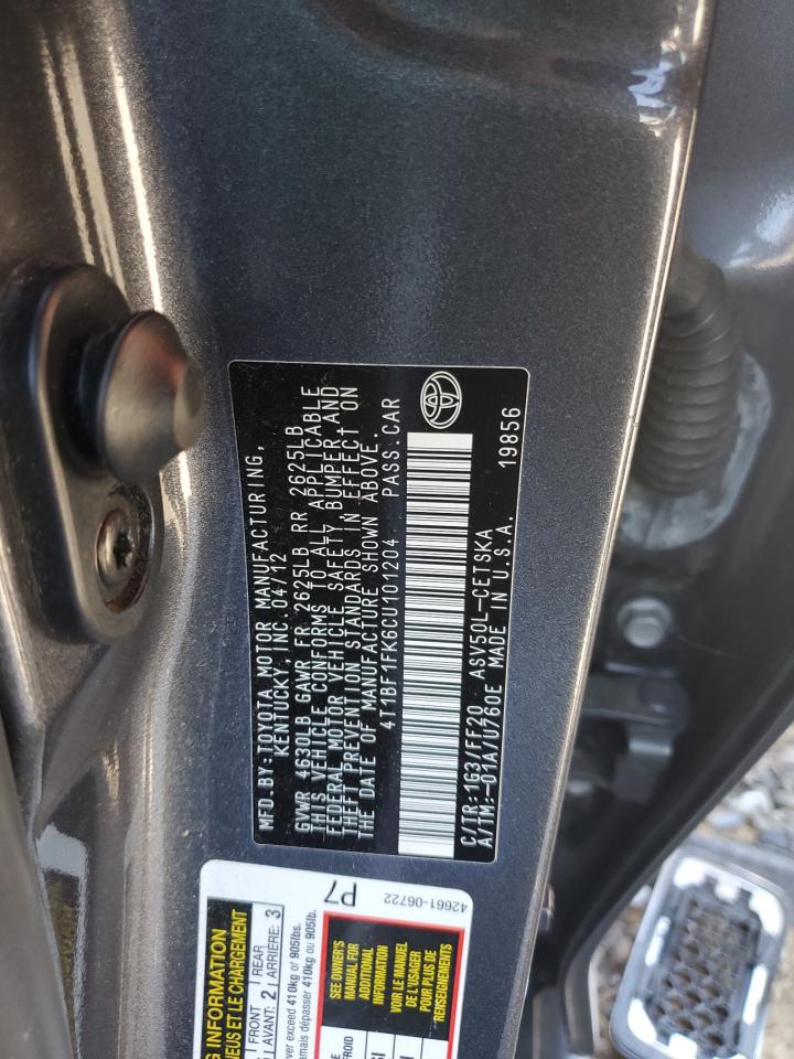 2012 Toyota Camry VIN 4T1BF1FK6CU101204 Copart auction photo, front end / minor dent/scratches damage thumbnail 14