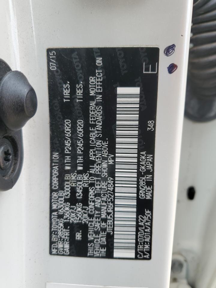 2015 Toyota 4Runner VIN JTEBU5JR6F5274849 Copart auction photo, front end damage thumbnail 15