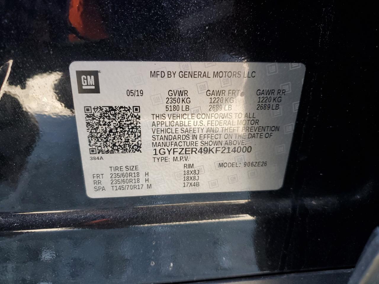 2019 Cadillac XT4 VIN 1GYFZER49KF214000 Copart auction photo, front end damage thumbnail 13