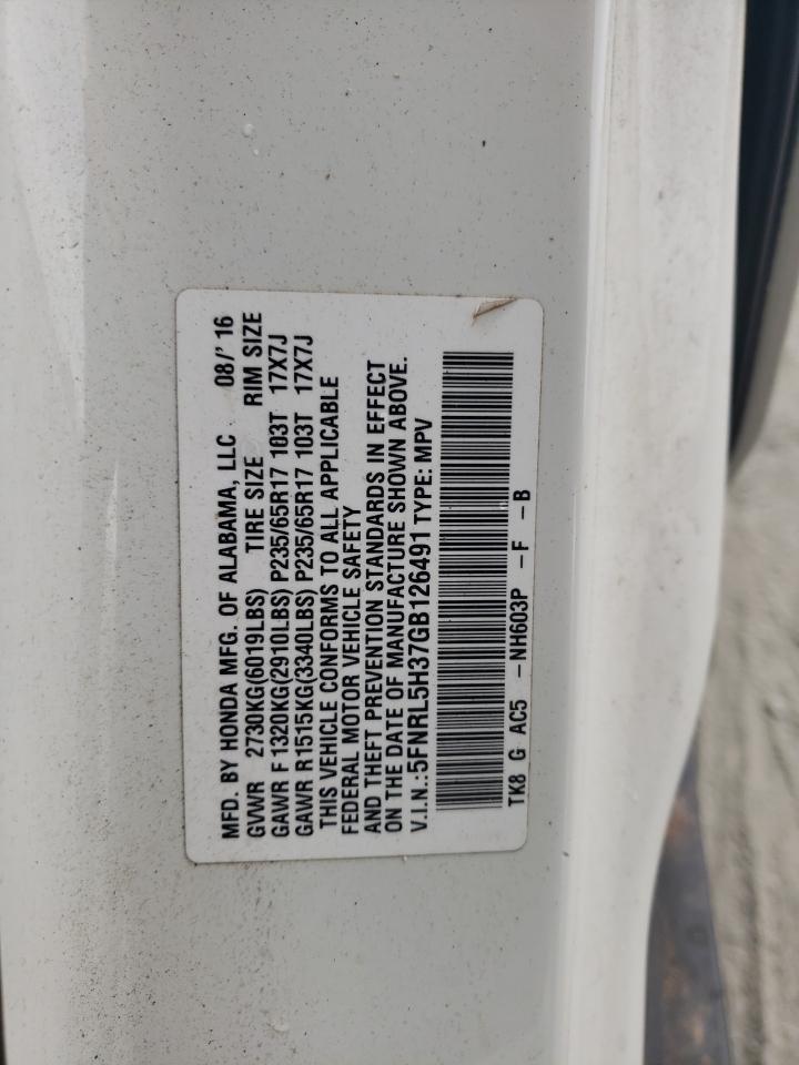 2016 Honda Odyssey VIN 5FNRL5H37GB126491 Copart auction photo, water/flood damage thumbnail 14