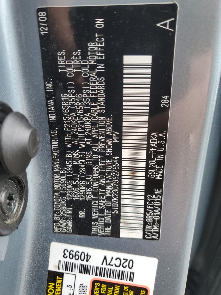 2009 Toyota Sienna VIN 5TDZK23C79S276544 Copart auction photo, front end / side damage thumbnail 13